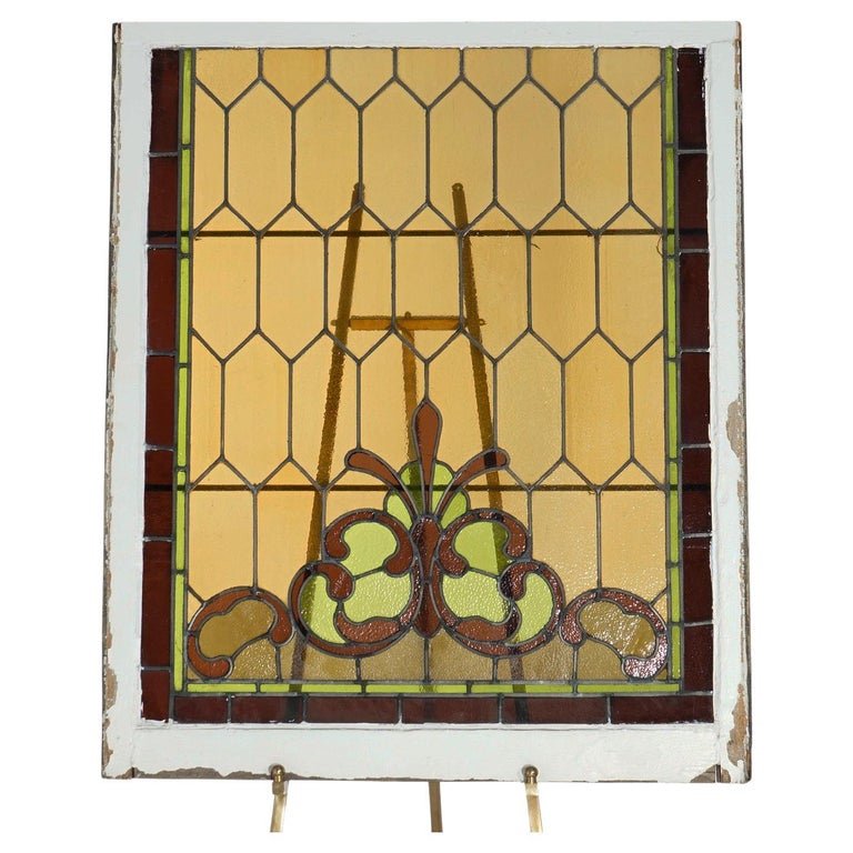 Antique Arts & Crafts Leaded Stained Glass Window, c1910 (1 of 20)