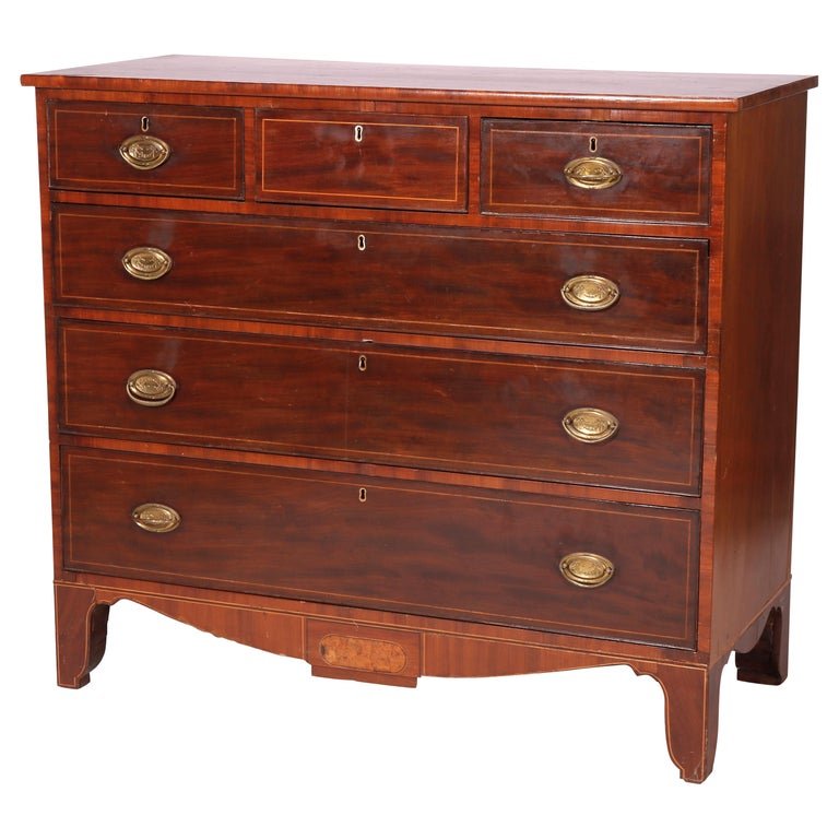 Antique Hepplewhite Mahogany Inlaid & Banded Six Drawer Chest, c1830 (1 of 12)