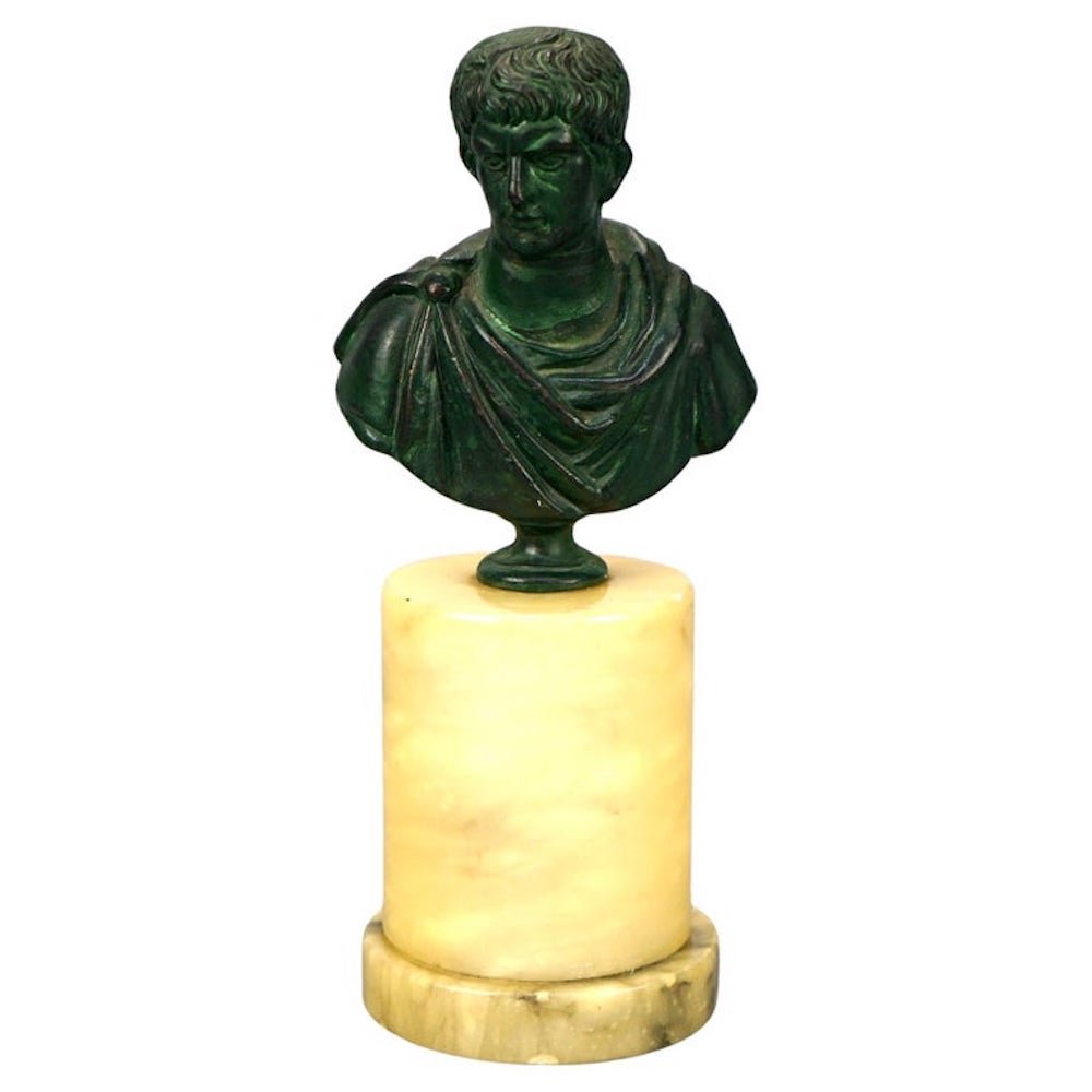 Antique Neoclassical Caesar Augustus Bronze Bust on Marble Plinth, Circa 1900 (1 of 9)