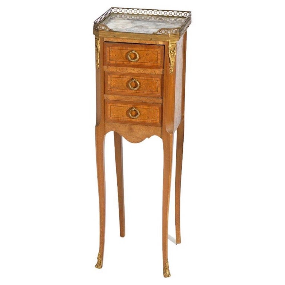 Antique French Satinwood Marquetry, Marble & Ormolu Side Stand Ormolu, c1900 (1 of 9)