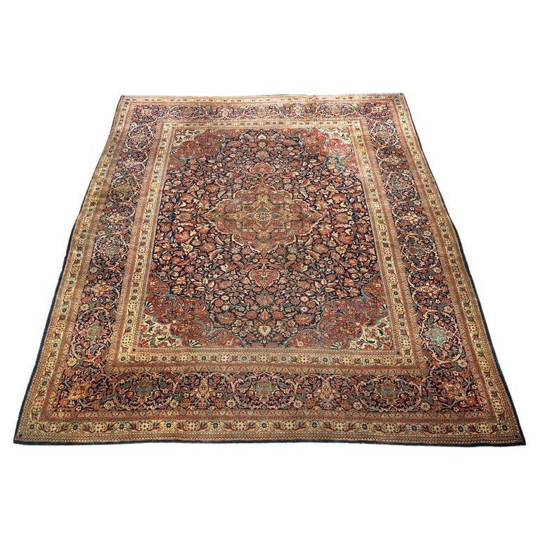 Persian Kashan Oriental Wool Rug, Blue Ground, 20th C (1 of 20)