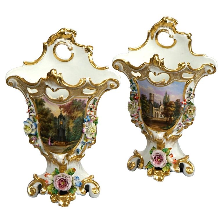 Antique French Old Paris Porcelain Hand Painted & Gilt Scenic Spill Vases, 19thC (1 of 20)