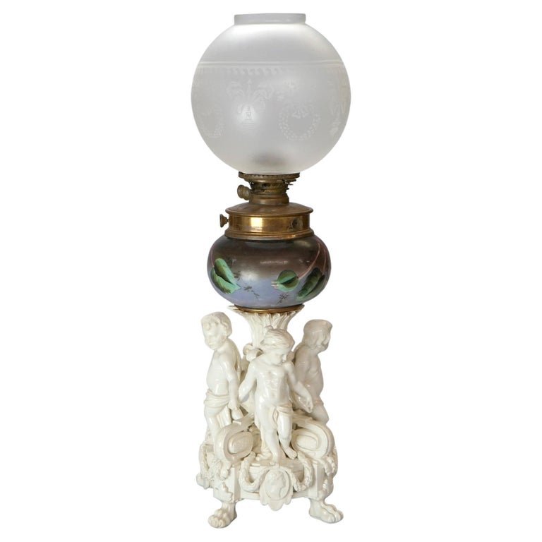 Antique Neoclassical Figural Cherub Porcelain GWTW Lamp, 19th C (1 of 19)