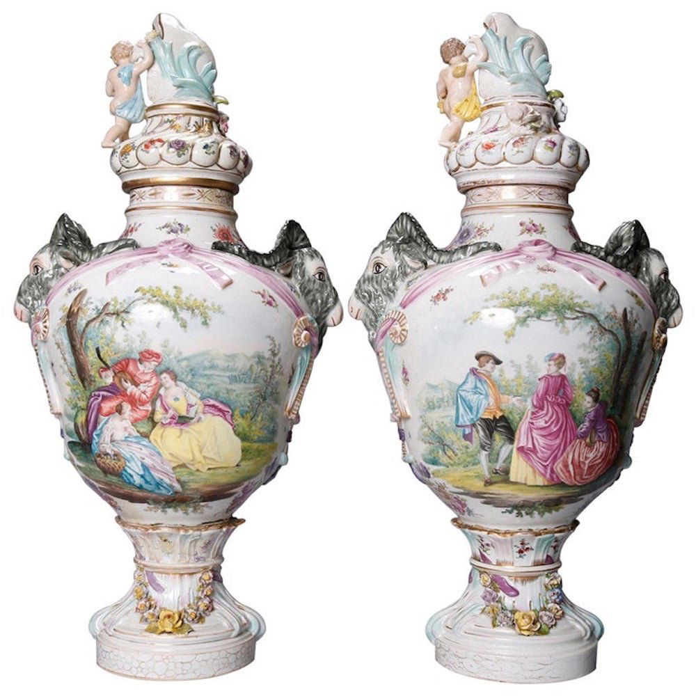 Monumental Antique German Meissen Hand Painted Figural Porcelain Urns (1 of 18)