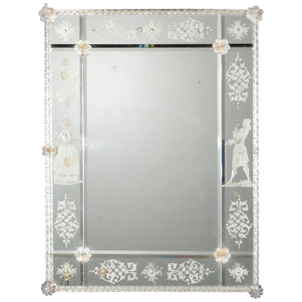 Vintage Venetian Etched Wall Mirror with Floral and Figures, 20thC (1 of 16)