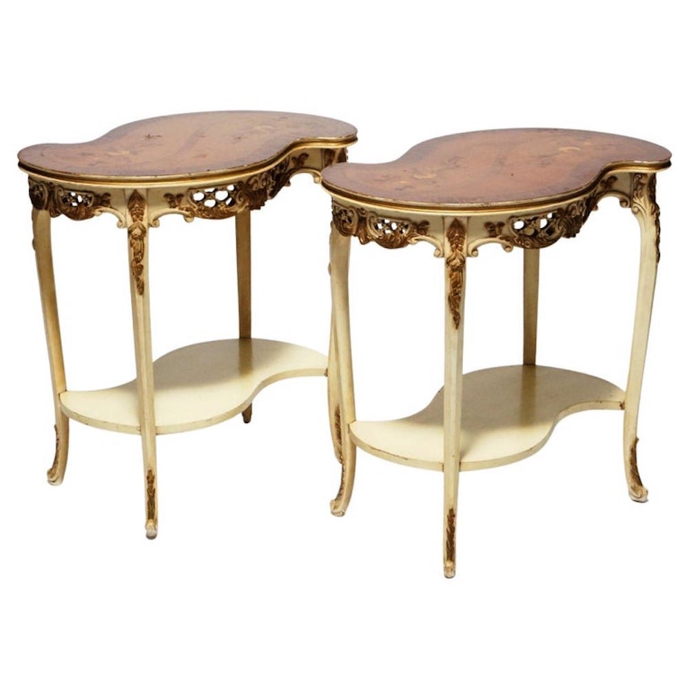 Pair French Louis XVI Style Satinwood Marquetry Serpentine Side Tables, C1930 (1 of 18)