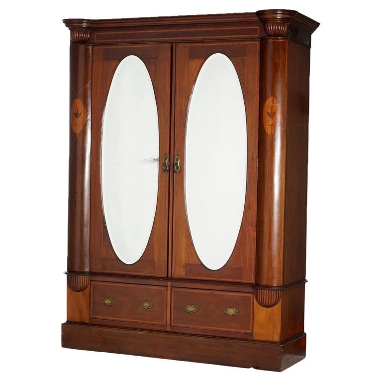 Antique Greco American Empire Mahogany Banded & Marquetry Armoire, c1880 (1 of 20)