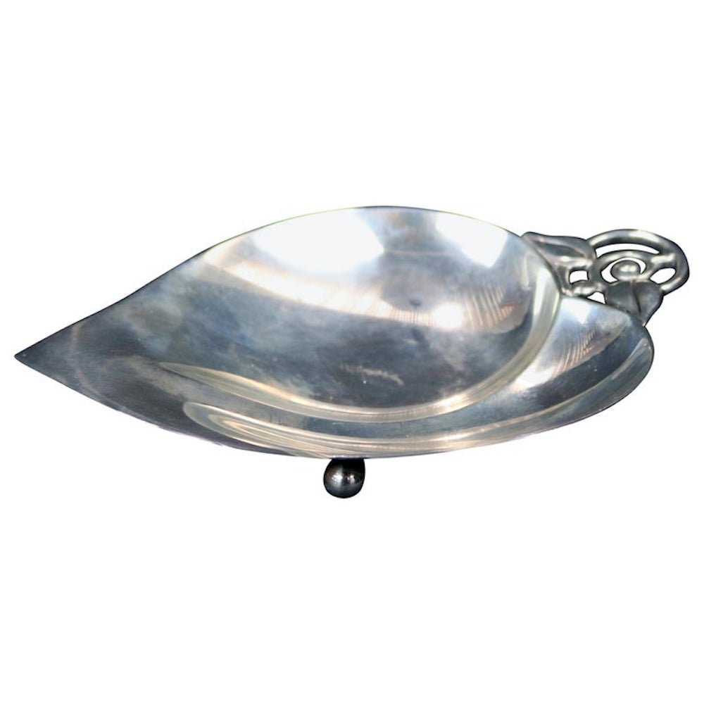 Vintage Tiffany & Co. Sterling Silver Leaf Form Footed Nut Dish, circa 1890 (1 of 9)