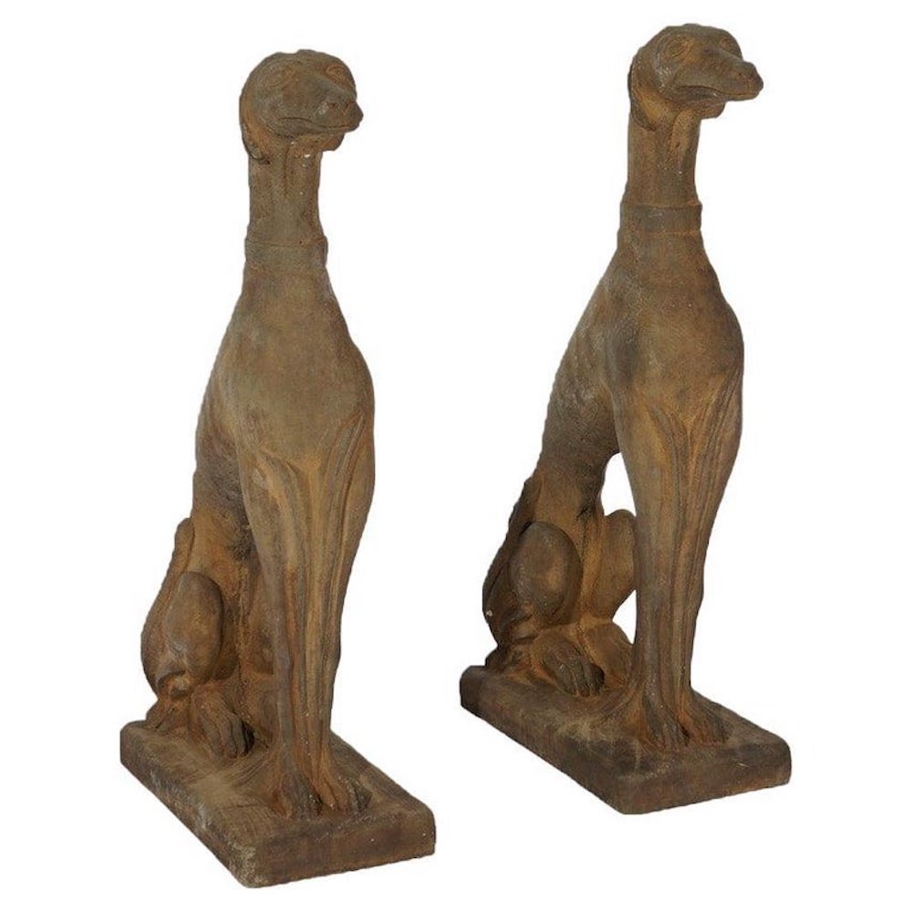 Life Size Cast Hard Stone Whippet Garden Statues in Bronzed Finish, 21st C (1 of 12)