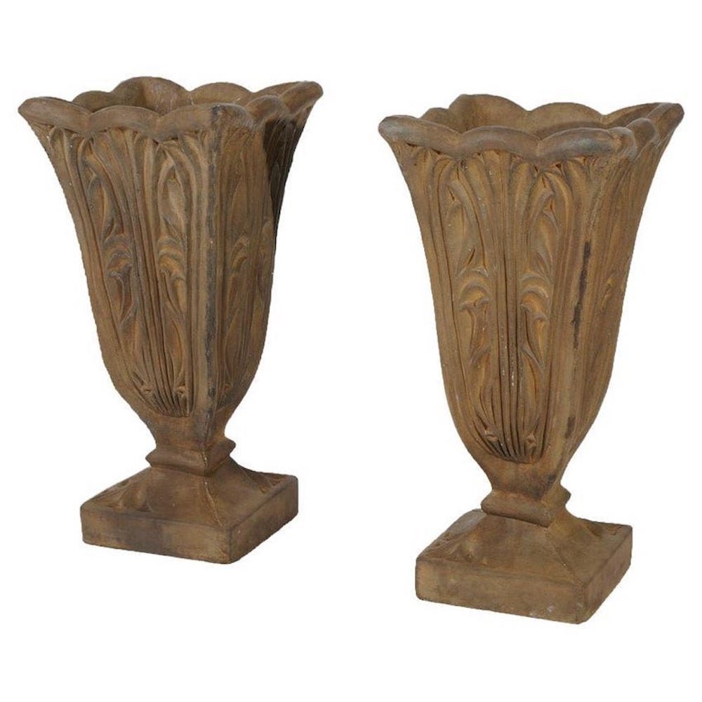 Cast Hard Stone Stylized Tulip Form Garden Urns in Bronzed Finish, 20th C (1 of 13)