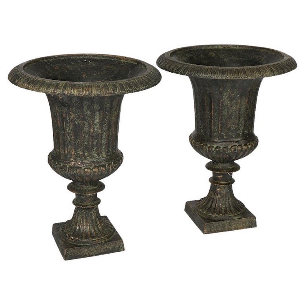 Pair Cast Iron Classical Garden Urns 20th C (1 of 6)