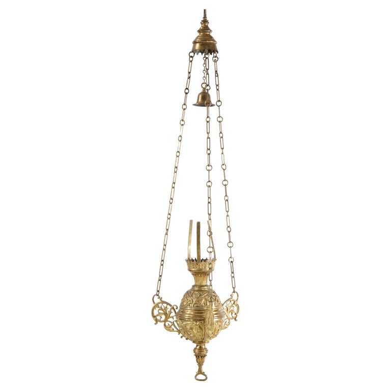 Antique Gilt Bronze Gothic Style Hanging Light  c1910 (1 of 14)