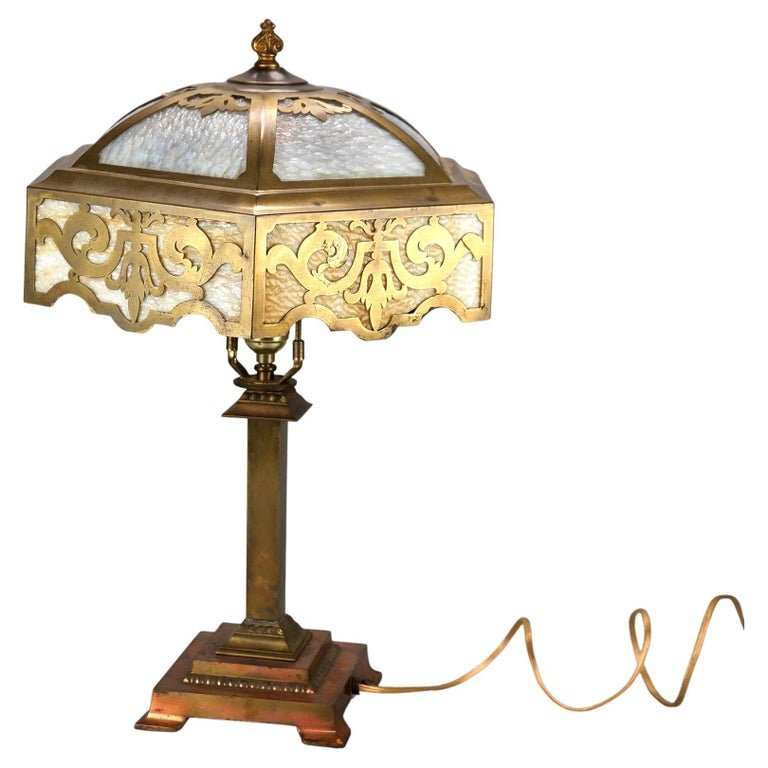 Antique Arts & Crafts Carmel Slag Glass Table Lamp c1920 (1 of 9)