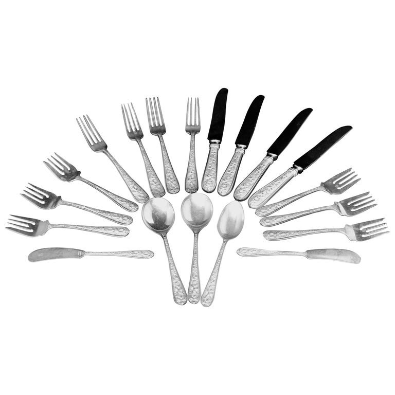 19 Pc Sterling Silver S. Kirk Stieff Rose Repousse Floral Flatware  19th C (1 of 7)