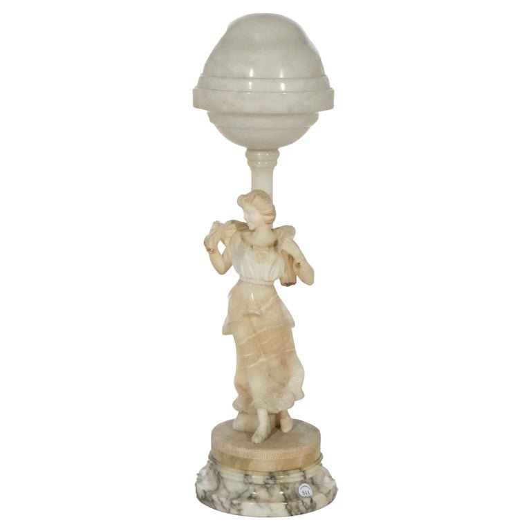 Antique Figural Carved Alabaster Lamp with a Classical Young Woman  c1900 (1 of 17)