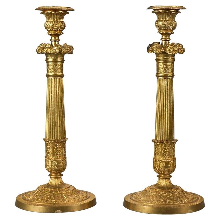 Antique Pair of French Empire Gilt Bronze Candlesticks 19th C (1 of 11)