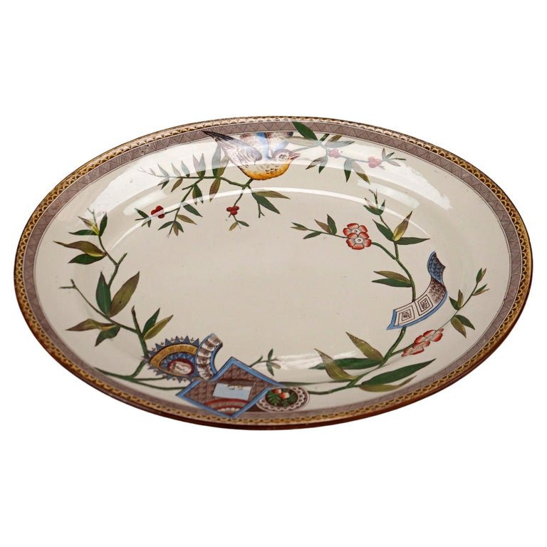 Antique English Wedgwood Aesthetic Movement Platter, Bird & Garden  19th C (1 of 10)