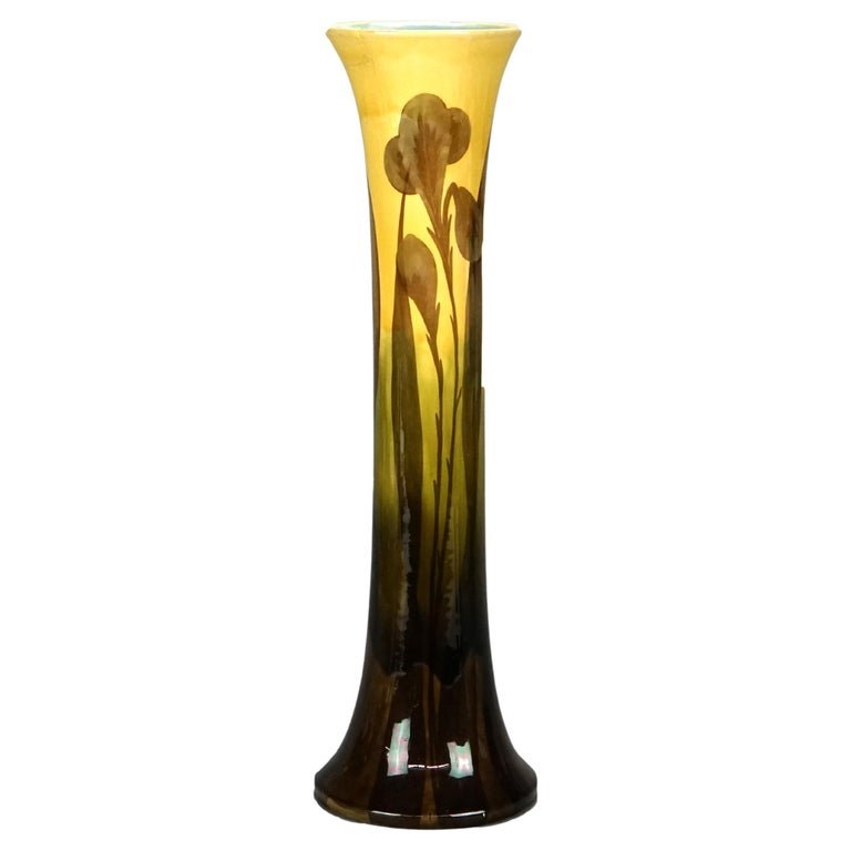 Antique Austrian Arts & Crafts Hand Painted Iris Pottery Vase  c1910 (1 of 6)