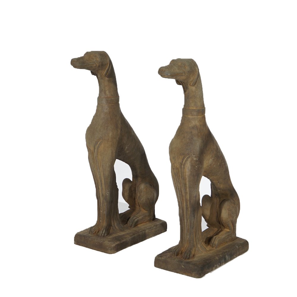 Life Size Cast Hard Stone Whippet Garden Statues in Bronzed Finish, 21st C (1 of 12)