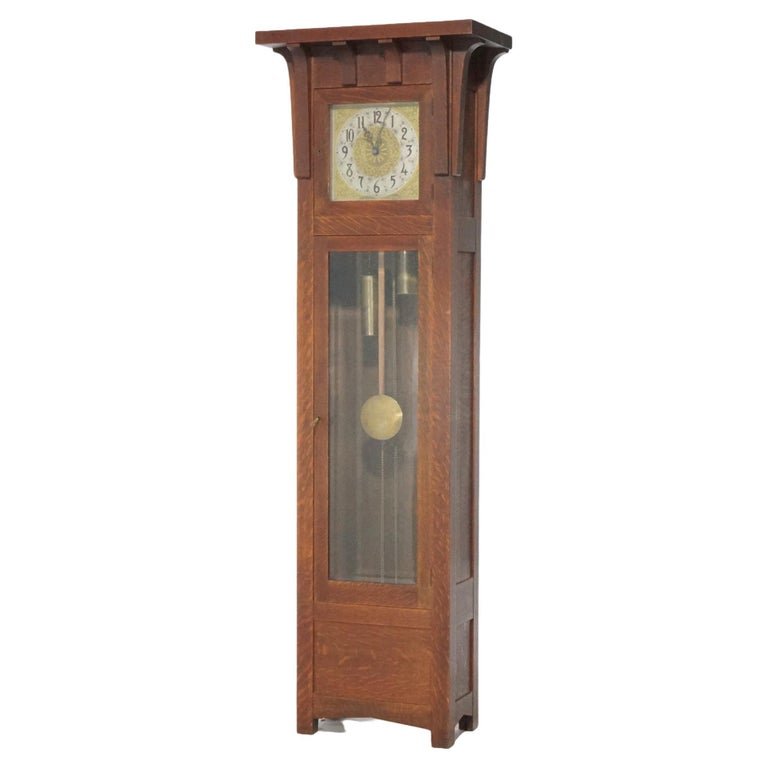 Antique Arts & Crafts Mission Oak Stickley Bros. School Tall Case Clock  c1910 (1 of 15)