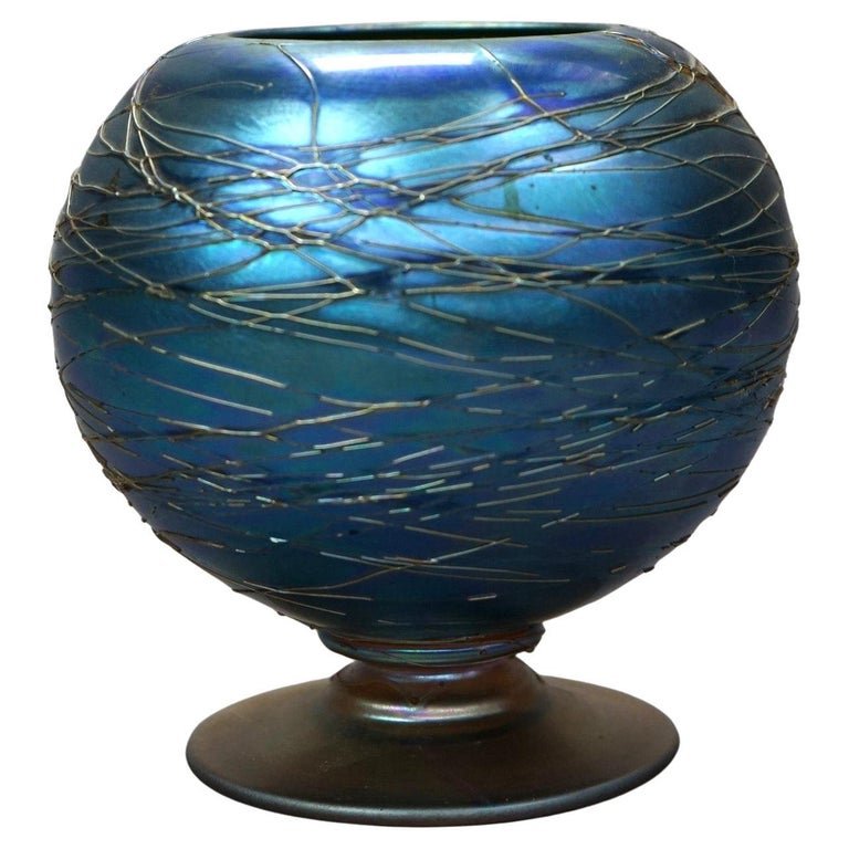 Antique Durand Art Glass Threaded Ball Vase Circa 1920 (1 of 8)