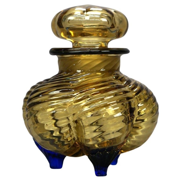 Steuben Art Glass Amber & Cobalt Footed Perfume Circa 1920 (1 of 6)