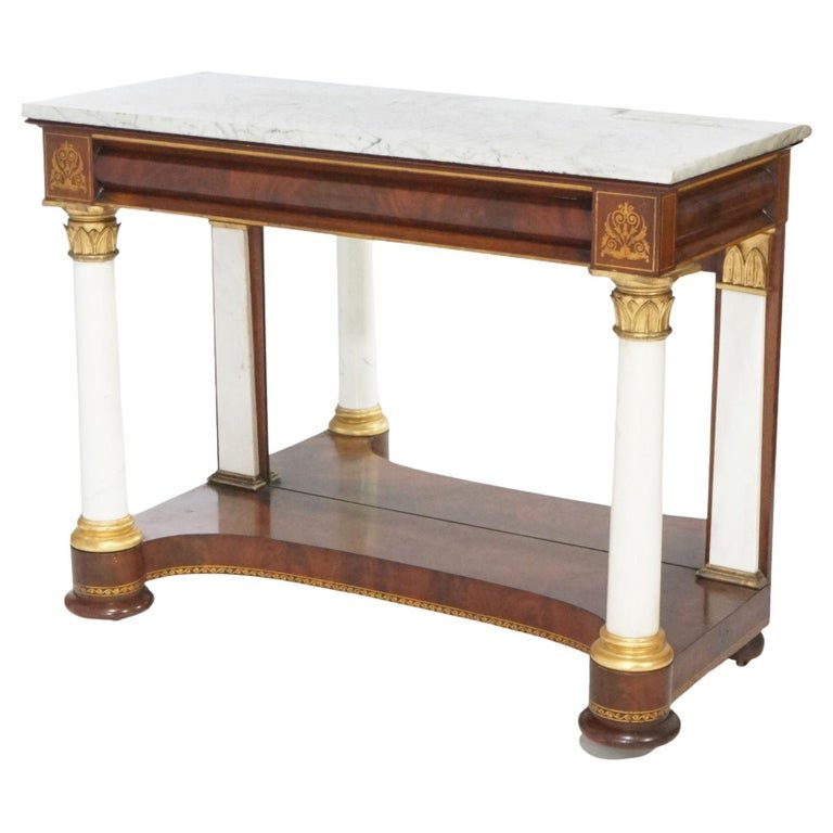 Antique Neoclassical Flame Mahogany Marble Top Pier Table, Boston, c1820 (1 of 11)