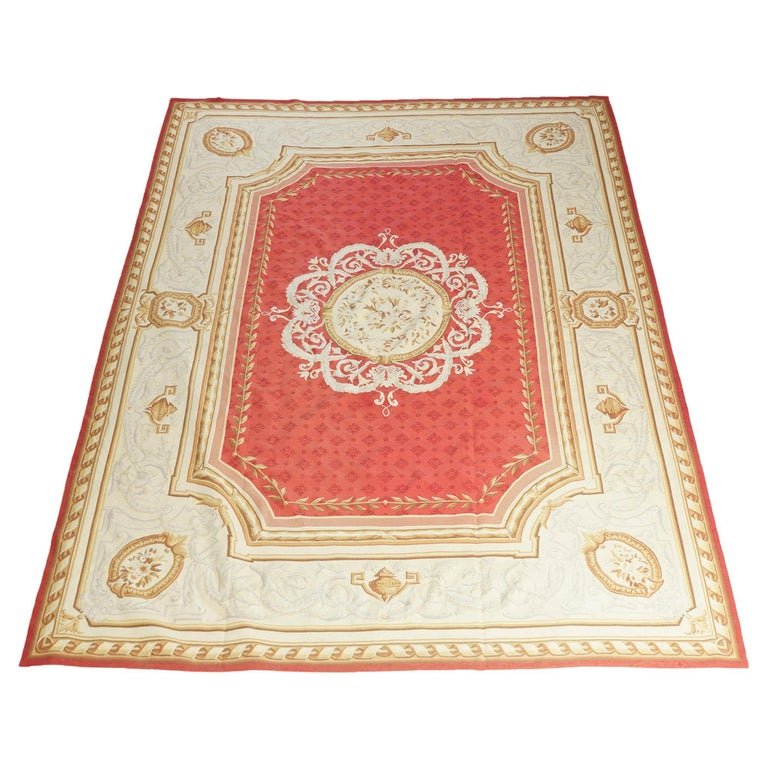 French Aubusson Room Size Rug, Salmon & Ivory, 140'' x 107.5'', 20th C (1 of 15)