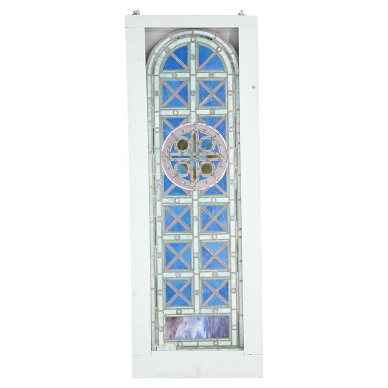 Arts & Crafts Leaded & Jeweled Stained Glass Window Circa 1910 (1 of 10)