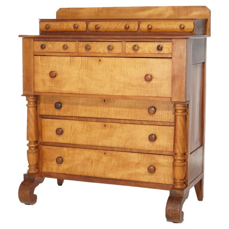 Antique American Empire Tiger Maple & Cherry Chest of Drawers, circa 1840 (1 of 20)
