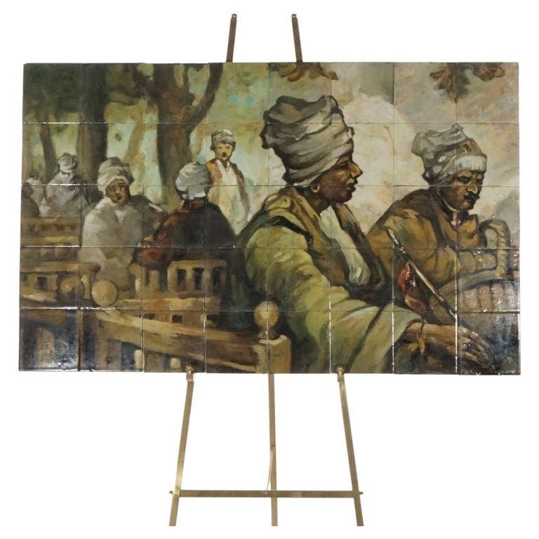 Persian Themed Mosaic Painted Tile Wall Plaque Circa 1920 (1 of 6)