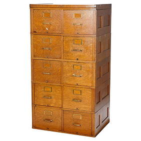Antique Yawman Paneled Oak Ten-Drawer Filing Cabinet, circa 1900 (1 of 20)