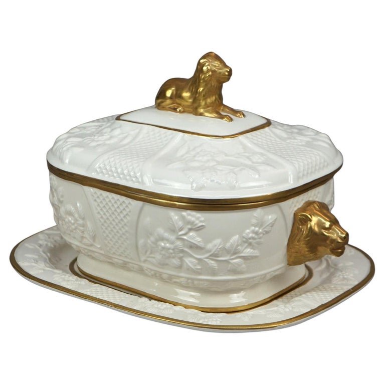 Neoclassical Figural Porcelain Soup Tureen With Liner 20th C