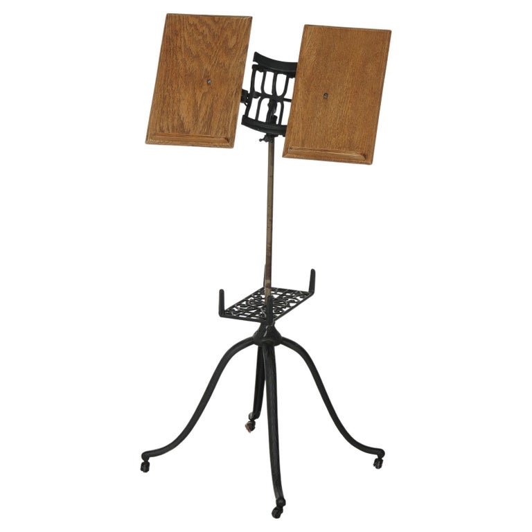 Antique Oak & Wrought Iron Dictionary Stand circa 1900: Antique Oak & Wrought Iron Dictionary stand circa 1900. Measures - 43.25"h x 23.5"w x 23.5"d. *** OPTIONAL SHIPPING & DELIVERY - While onsite retrieval is always welcome at no charge, this item can be