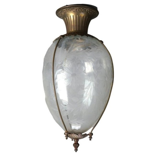 Large Antique Drug Store Apothecary Show Globe With Floral Etched Glass, c1925 (1 of 10)