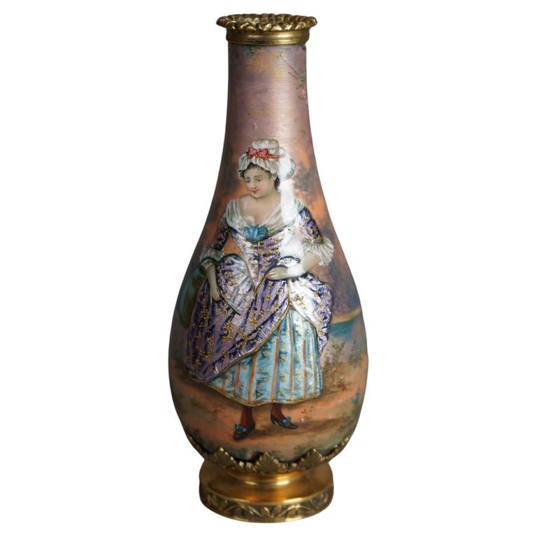 Antique French Enameled Metal Portrait Vase Early 20thC (1 of 7)