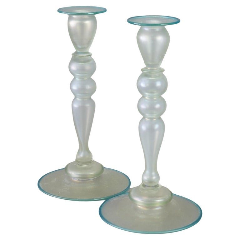 Antique Steuben Art Glass Verre De Soie Candlesticks Circa 1920 (1 of 17)
