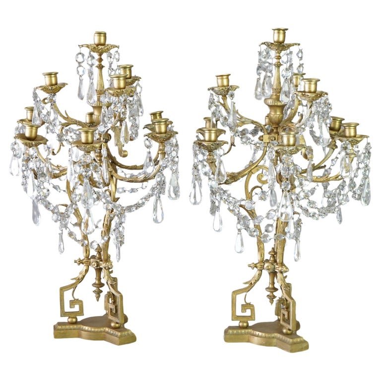 Antique Pair French Gilt Bronze & Crystal Candelabra 19th C (1 of 17)