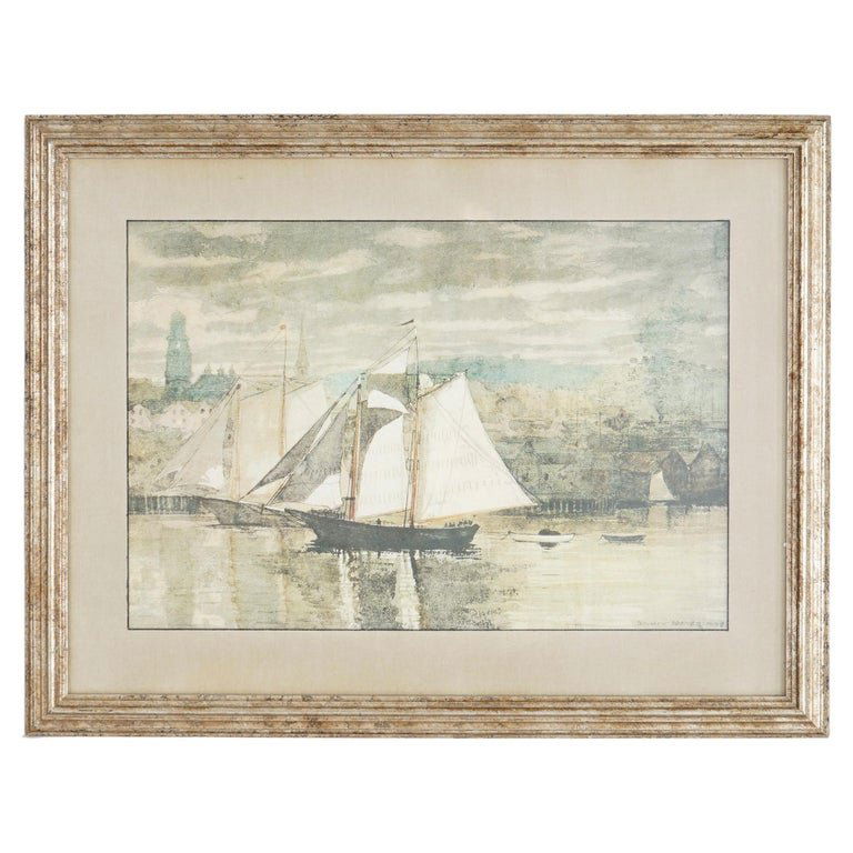 Antique Winslow Homer Nautical Print of Harbor Scene, Dated 1928 (1 of 11)