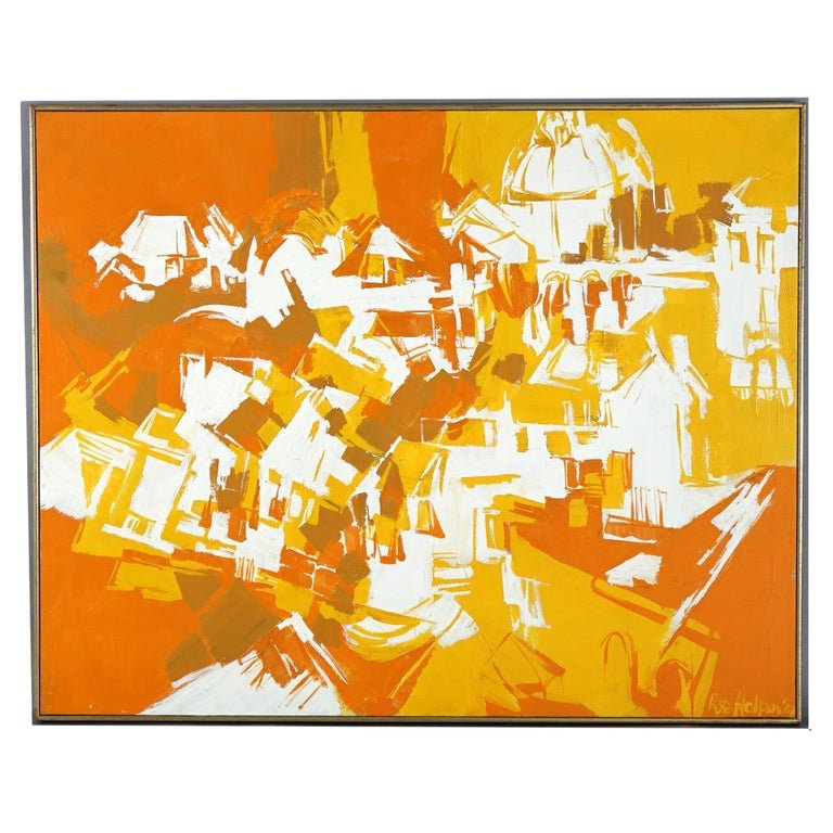 Large Mid Century Modern Abstract Acrylic On Canvas Signed By Helper C1969 (1 of 7)