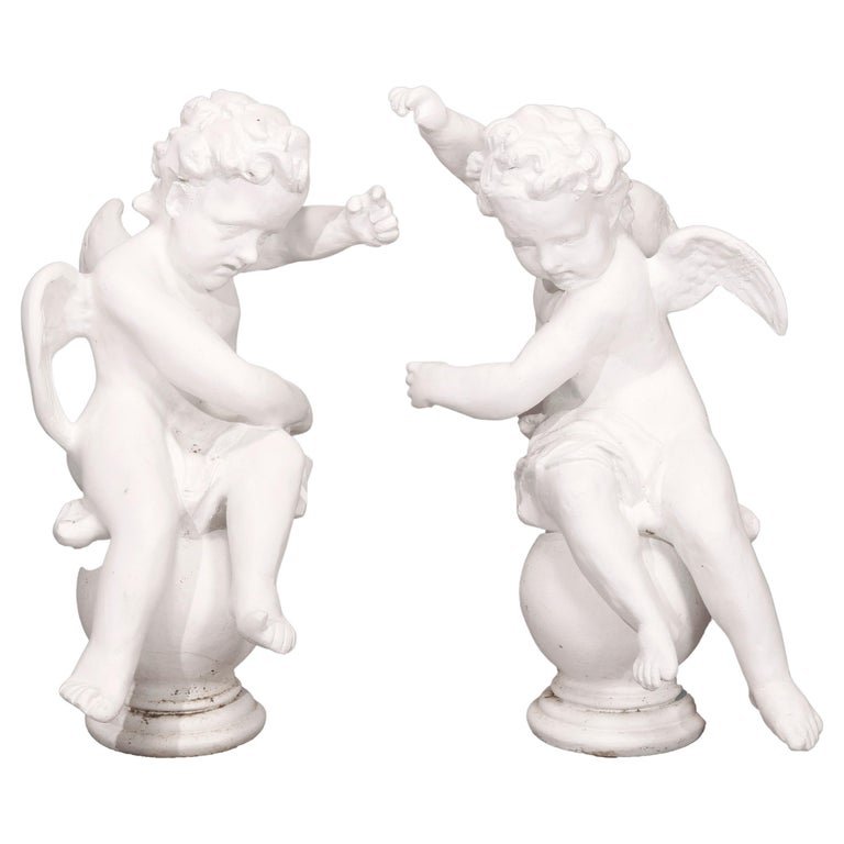 Pair Large Classical Winged Cherub Resin Composition Garden Statues 20th C (1 of 15)