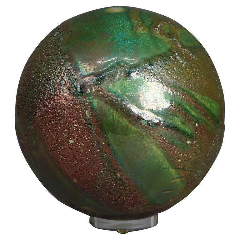 Mid Century Modern Abstract Designed Sculptural Glass Sphere & Lucite Base C1968: Mid Century Modern Abstract Designed Sculptural Glass Sphere & Lucite Base Signed Evans C1968. Measures- 9.5''H x 8.5''W x 8.5''D. *** OPTIONAL SHIPPING & DELIVERY - While onsite retrieval is always w