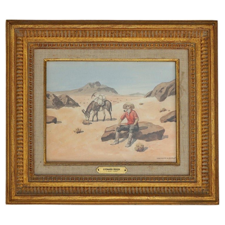 Leonard Howard Reedy Western Watercolor Landscape Painting with Miner, 20th C: Western Watercolor Landscape Painting with Miner & Donkey in Dessert signed Leonard Howard Reedy, 20th C. Regarding provenance, this painting was acquired directly from the collection of Robert Rockwe