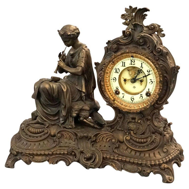 Antique Ansonia Bronzed Metal Figural Mantel Clock with Classical Woman C1890 (1 of 19)
