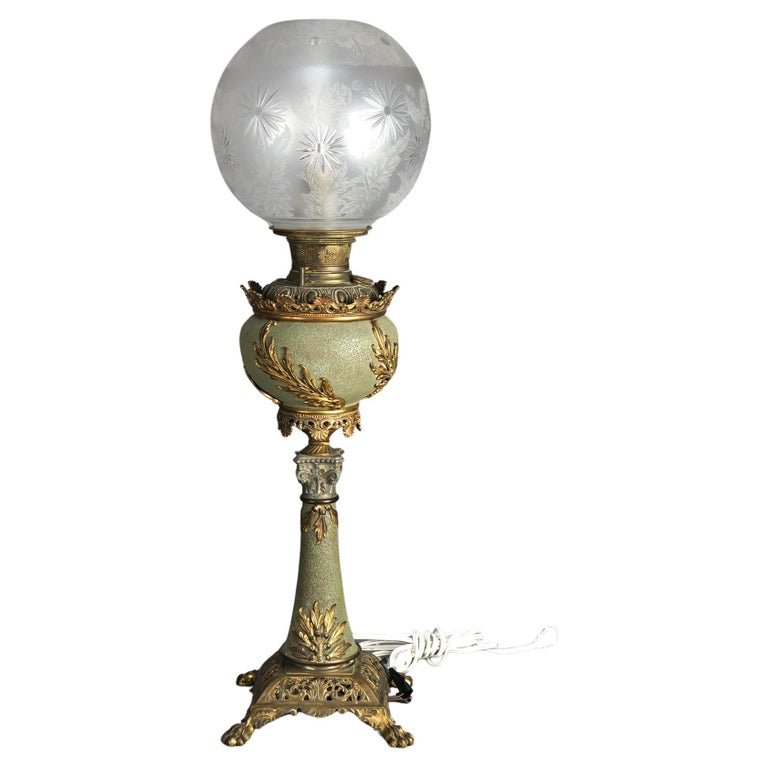 Antique Bradley & Hubbard Classical Brass Parlor Lamp with Verdigris Finish (1 of 15)