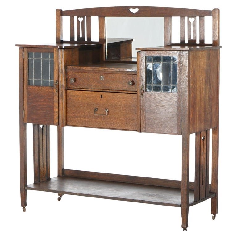 Antique Arts & Crafts Stickley Bros School Mission Oak & Leaded Glass Sideboard C1910 (1 of 18)