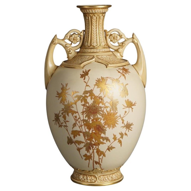 Antique Royal Worcester Hand Painted & Gilt Floral Porcelain Vase C1890 (1 of 17)