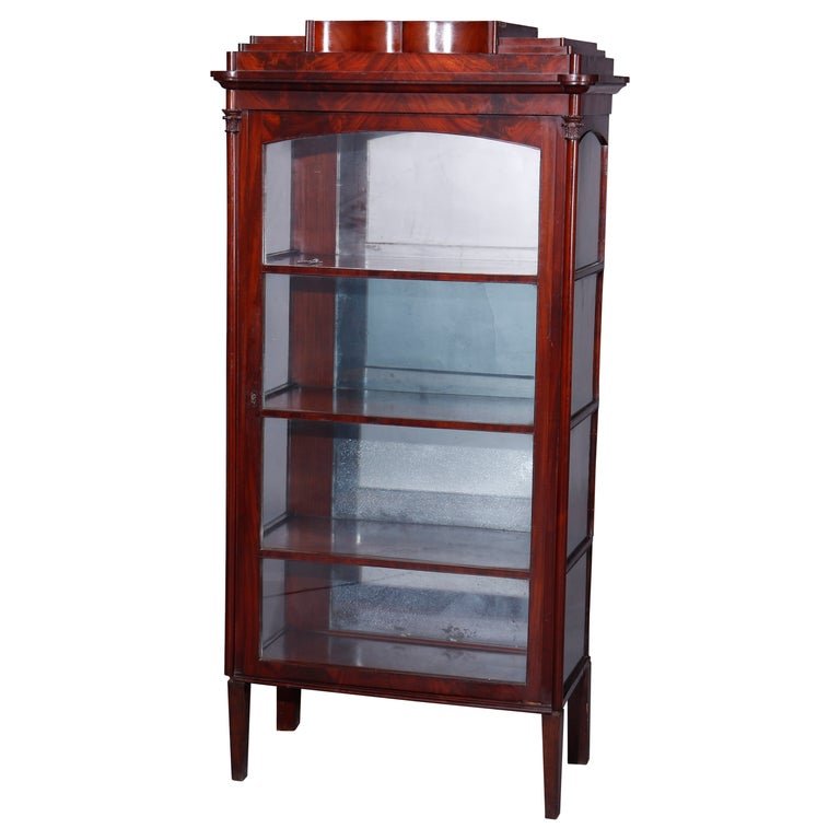 Antique Second American Empire Grecian Flame Mahogany Mirrored Vitrine, c1870 (1 of 16)