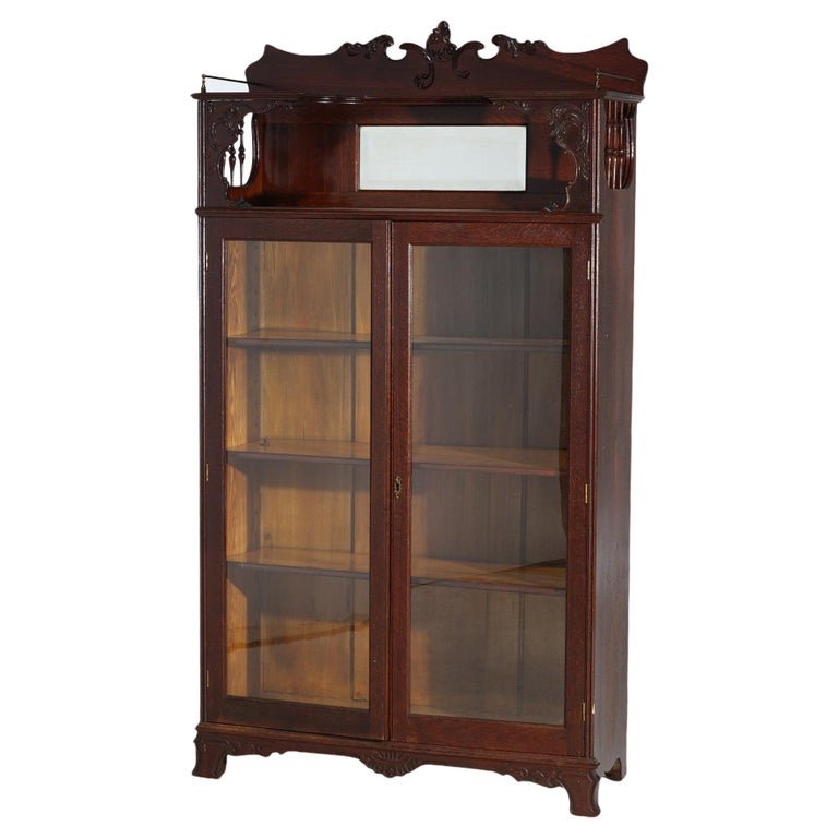 RJ Horner School Oak Two Door Bookcase with Mirrored Gallery Circa 1910 (1 of 16)