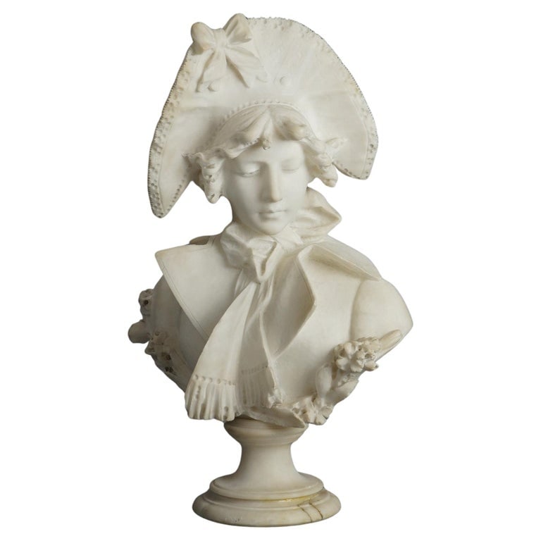 Fine Italian Carrara Carved Marble Bust of a Maiden in a Lace Hat C1890 (1 of 17)